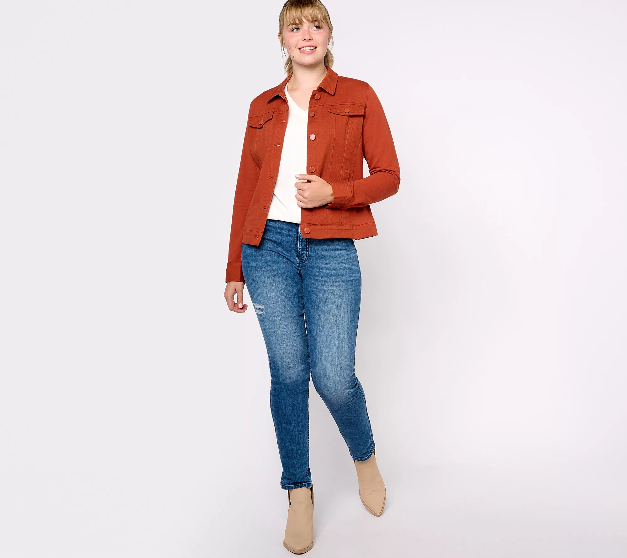 "As Is" Belle by Kim Gravel Twill Jacket with Knit Back and Sleeves