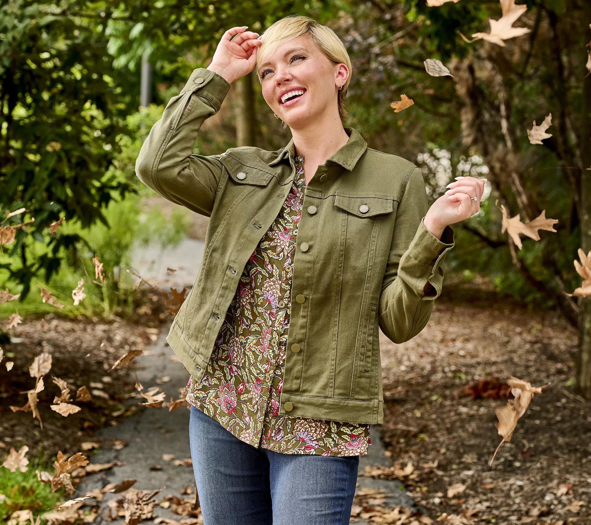 "As Is" Belle by Kim Gravel Twill Jacket with Knit Back and Sleeves