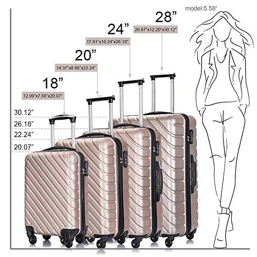 4PC 18-28 Inch Hardshell Luggage ABS Luggages Sets With Spinner Wheels Hard Shell Spinner Carry On Suitcase (Champagne Gold, 4 P