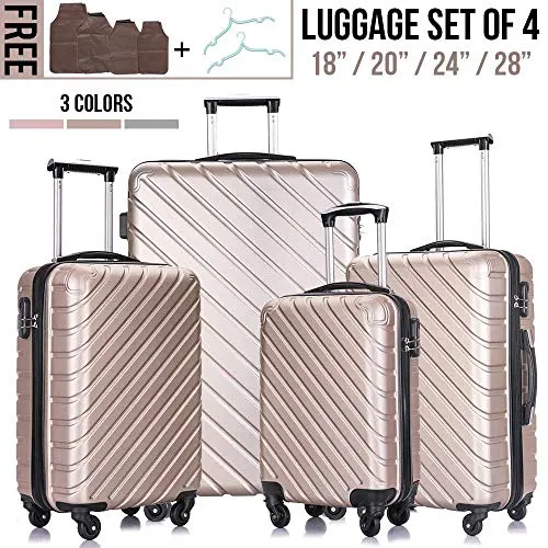 4PC 18-28 Inch Hardshell Luggage ABS Luggages Sets With Spinner Wheels Hard Shell Spinner Carry On Suitcase (Champagne Gold, 4 P