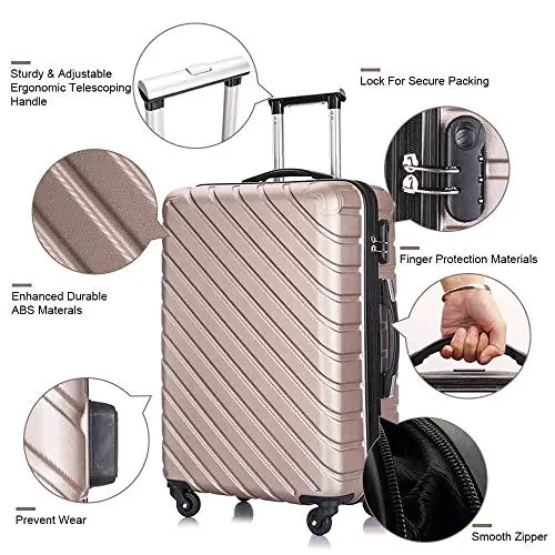 4PC 18-28 Inch Hardshell Luggage ABS Luggages Sets With Spinner Wheels Hard Shell Spinner Carry On Suitcase (Champagne Gold, 4 P