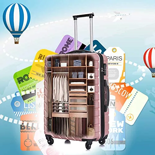 4PC 18-28 Inch Hardshell Luggage ABS Luggages Sets With Spinner Wheels Hard Shell Spinner Carry On Suitcase (Rose Gold, 4 PCS)