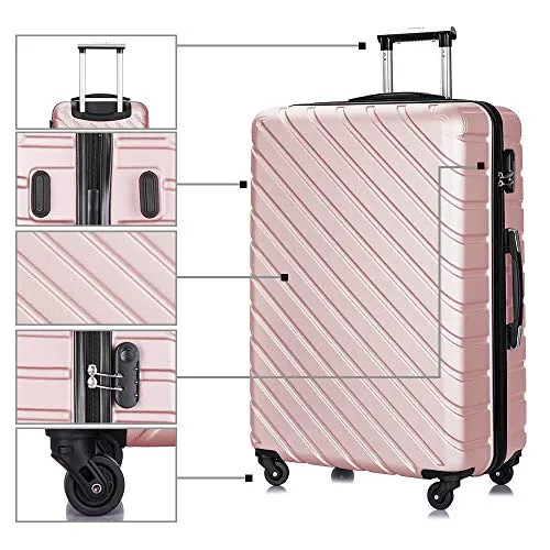 4PC 18-28 Inch Hardshell Luggage ABS Luggages Sets With Spinner Wheels Hard Shell Spinner Carry On Suitcase (Rose Gold, 4 PCS)