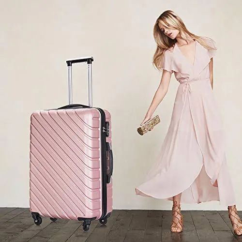 4PC 18-28 Inch Hardshell Luggage ABS Luggages Sets With Spinner Wheels Hard Shell Spinner Carry On Suitcase (Rose Gold, 4 PCS)