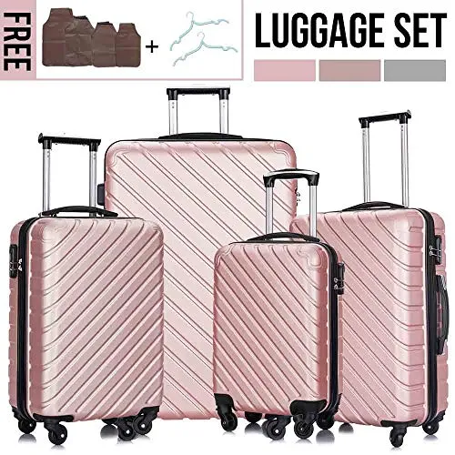 4PC 18-28 Inch Hardshell Luggage ABS Luggages Sets With Spinner Wheels Hard Shell Spinner Carry On Suitcase (Rose Gold, 4 PCS)