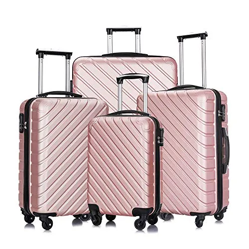 4PC 18-28 Inch Hardshell Luggage ABS Luggages Sets With Spinner Wheels Hard Shell Spinner Carry On Suitcase (Rose Gold, 4 PCS)