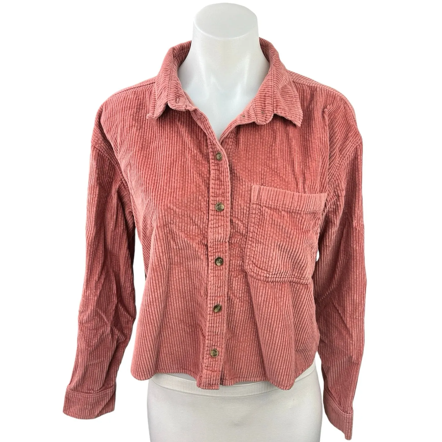 American Eagle Outfitters Pink Corduroy Long Sleeve Button Up Shirt Top Jacket S