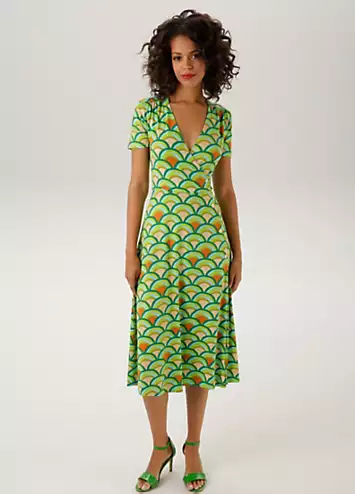 Aniston Retro Print Wrap Midi Dress | Grattan