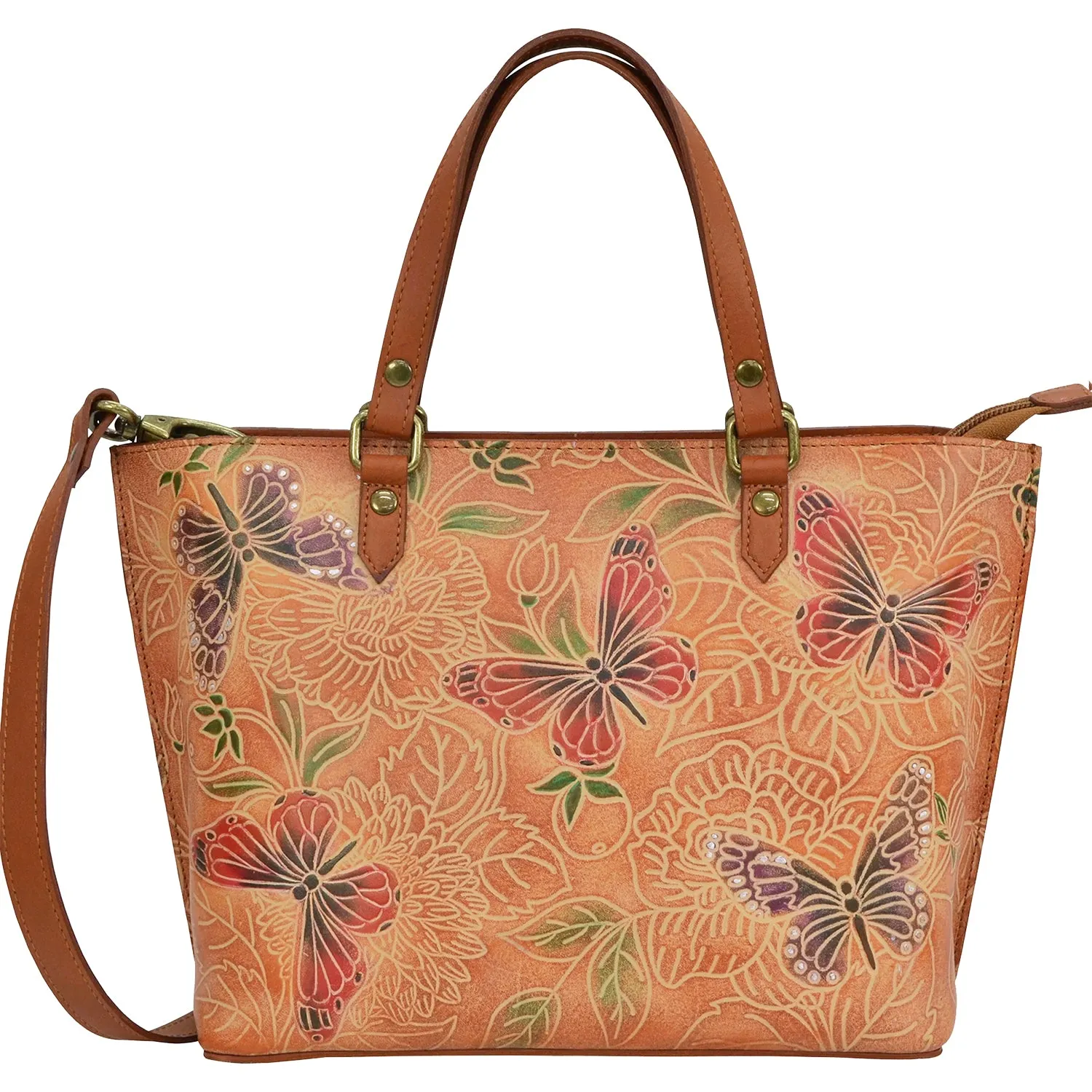 Anuschka Medium Tote Tooled Butterfly Multi Leather