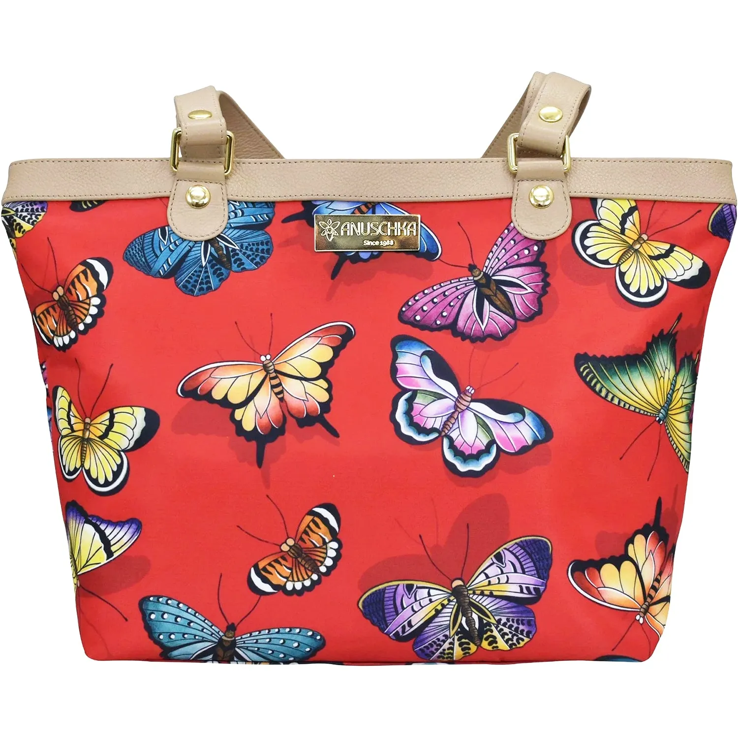 Anuschka Zip Top City Tote Butterfly Heaven Ruby Fabric/Leather