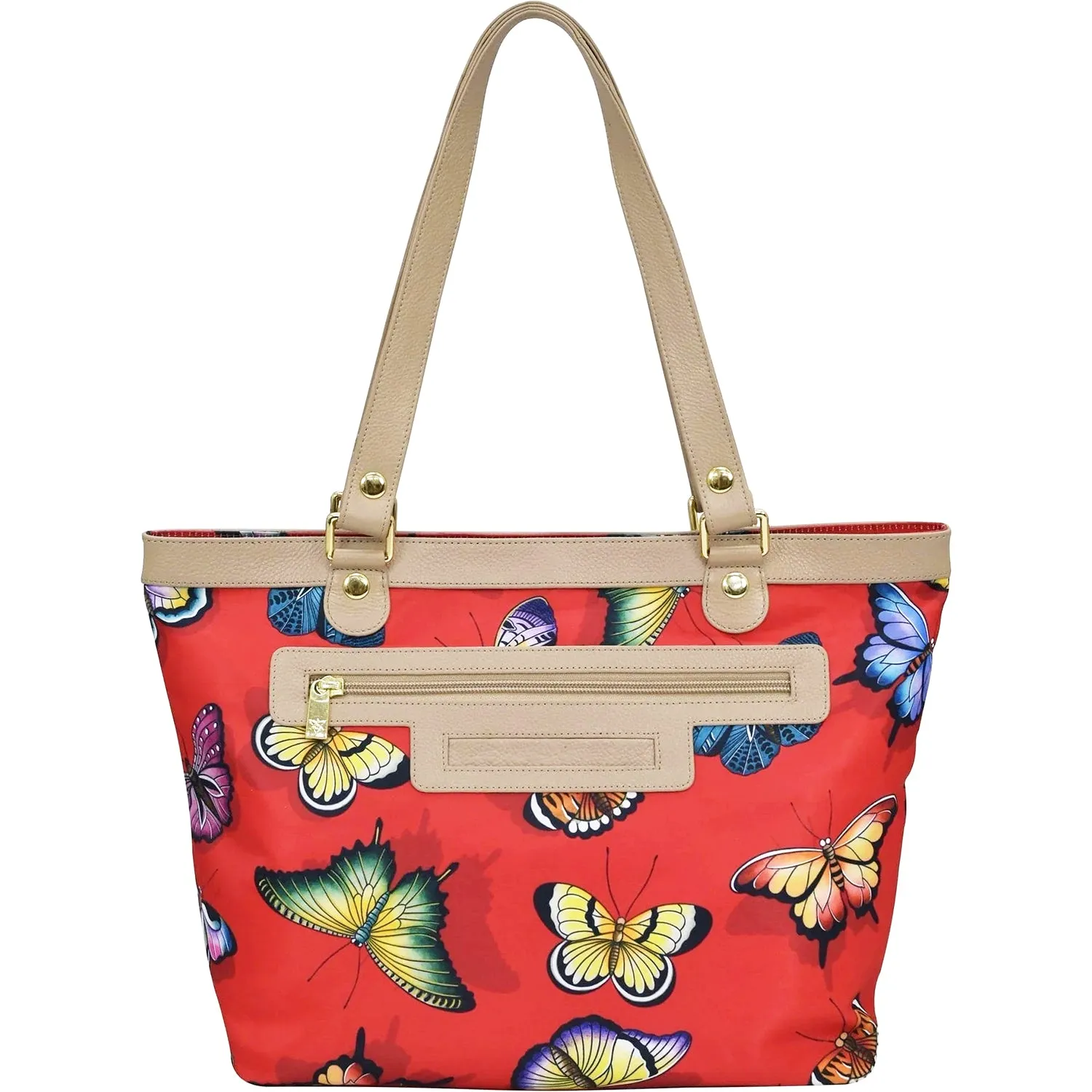 Anuschka Zip Top City Tote Butterfly Heaven Ruby Fabric/Leather