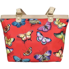 Anuschka Zip Top City Tote Butterfly Heaven Ruby Fabric/Leather