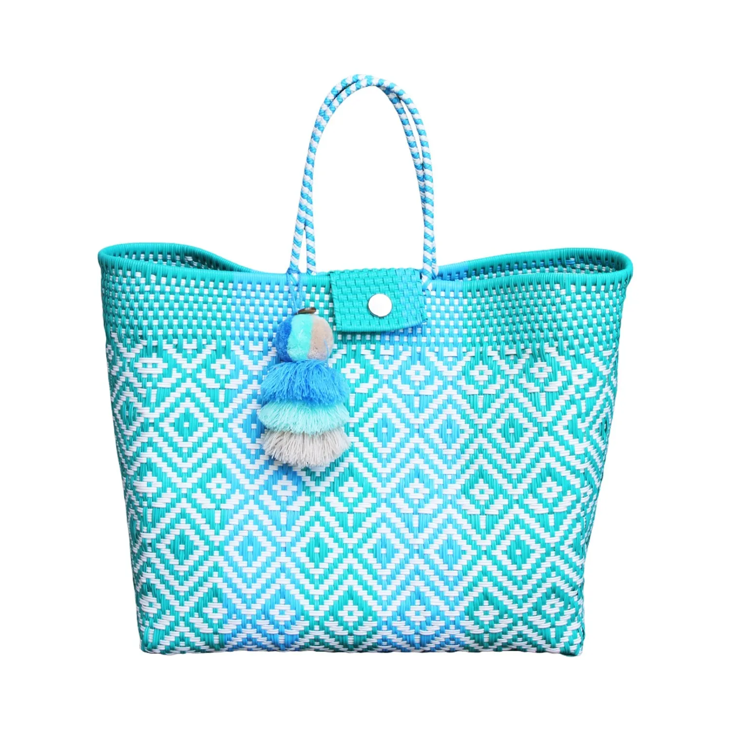 Aqua Blue Flower Citron Tote