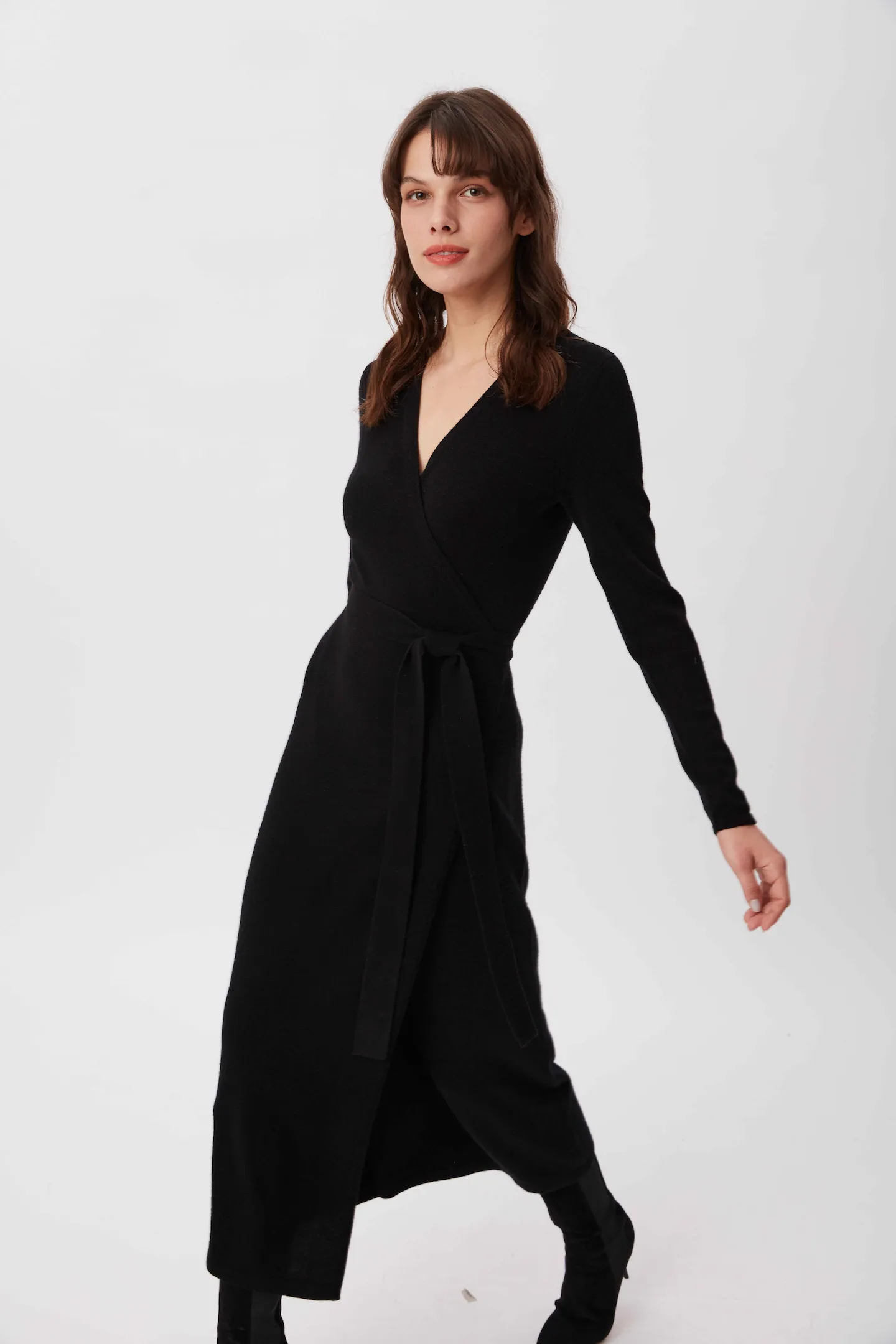 Astridknitted wrap dress, black