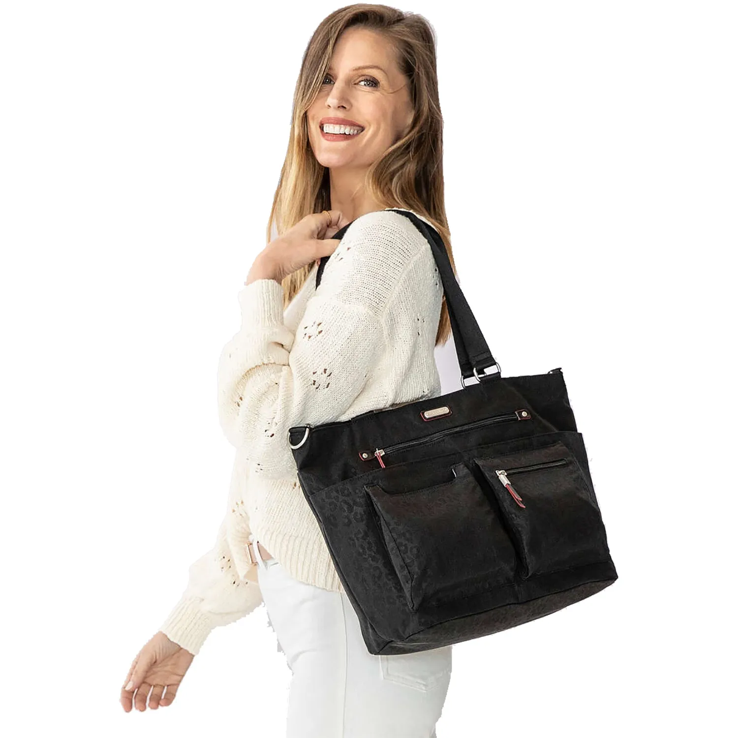 Baggallini Any Day Tote With RFID Phone Wristlet Black Nylon