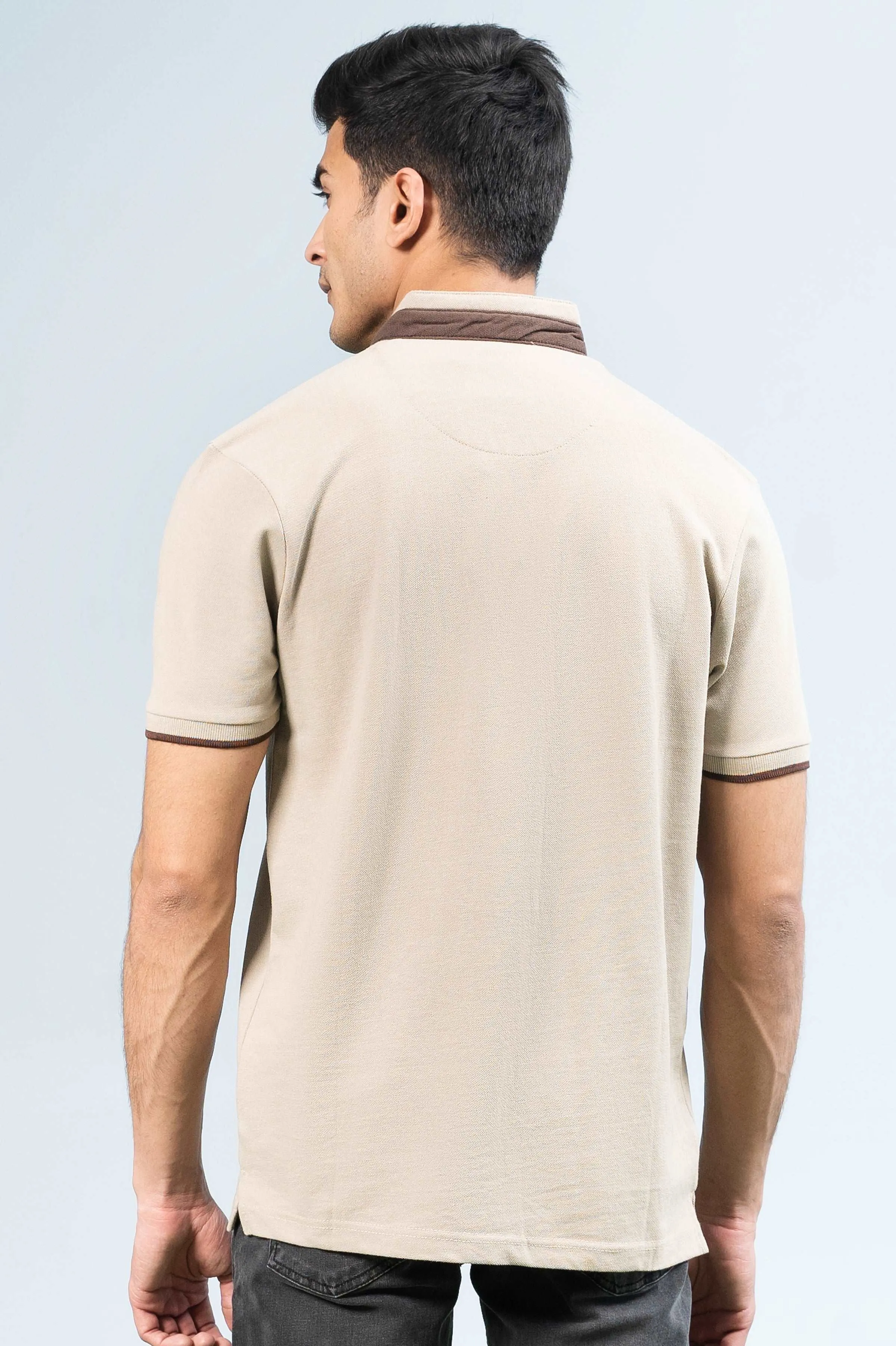 BAN COLLAR POLO LIGHT KHAKI