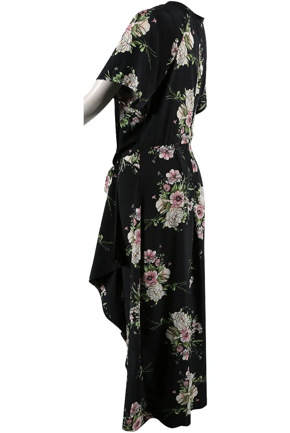 Black Flowery Print Wrap Up Dress