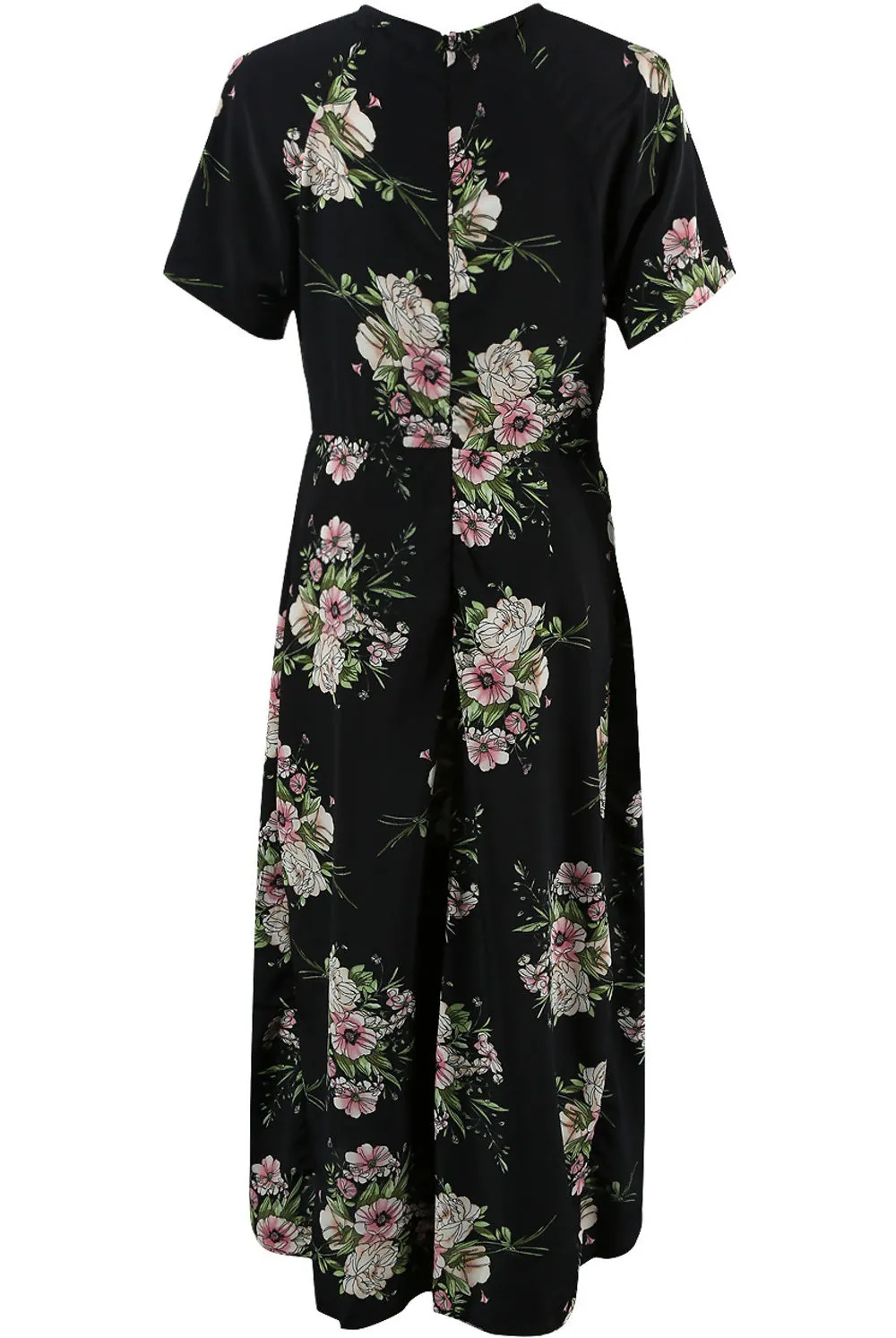 Black Flowery Print Wrap Up Dress