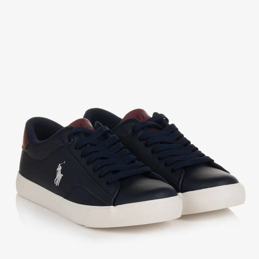 Boys Navy Blue & Red Lace-Up Trainers