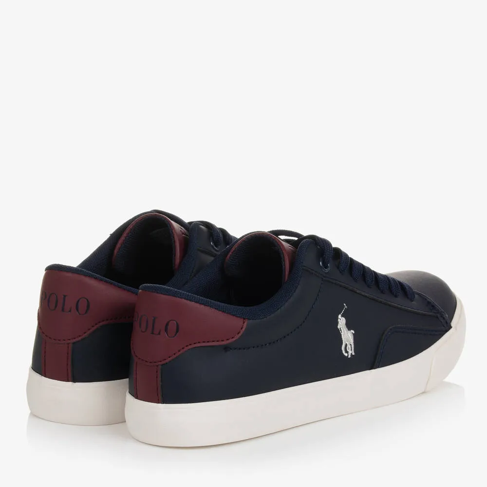 Boys Navy Blue & Red Lace-Up Trainers