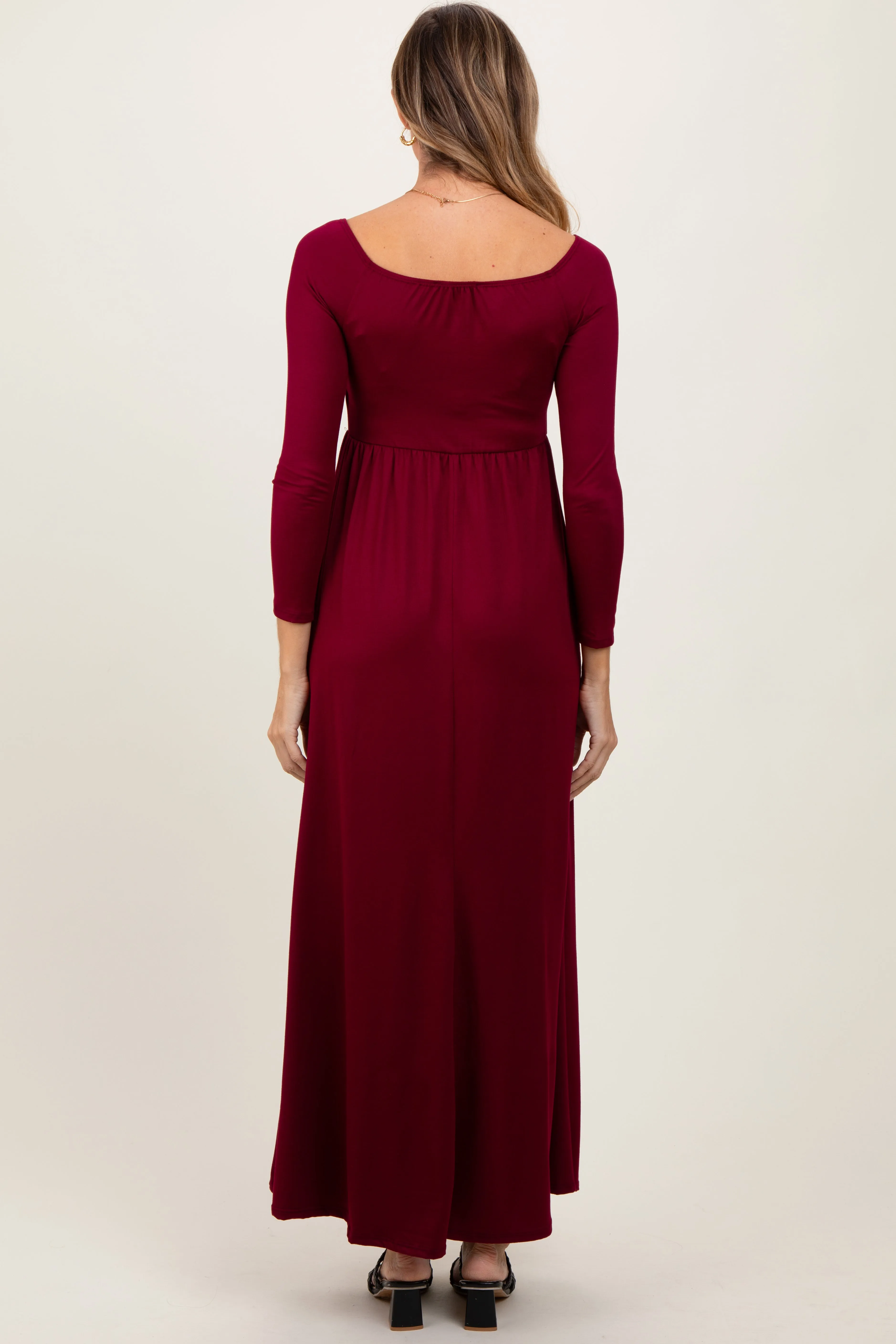 Burgundy Wrap Front Empire Waist Maxi Dress