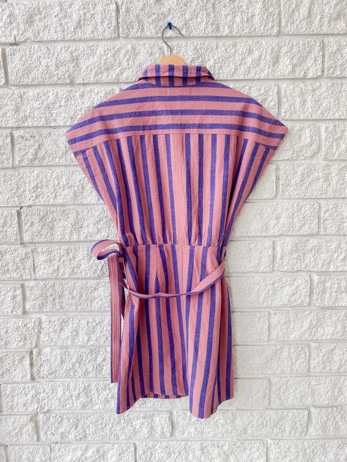 Catania Wrap Mini Dress - Dusty Rose/Blue Stripe