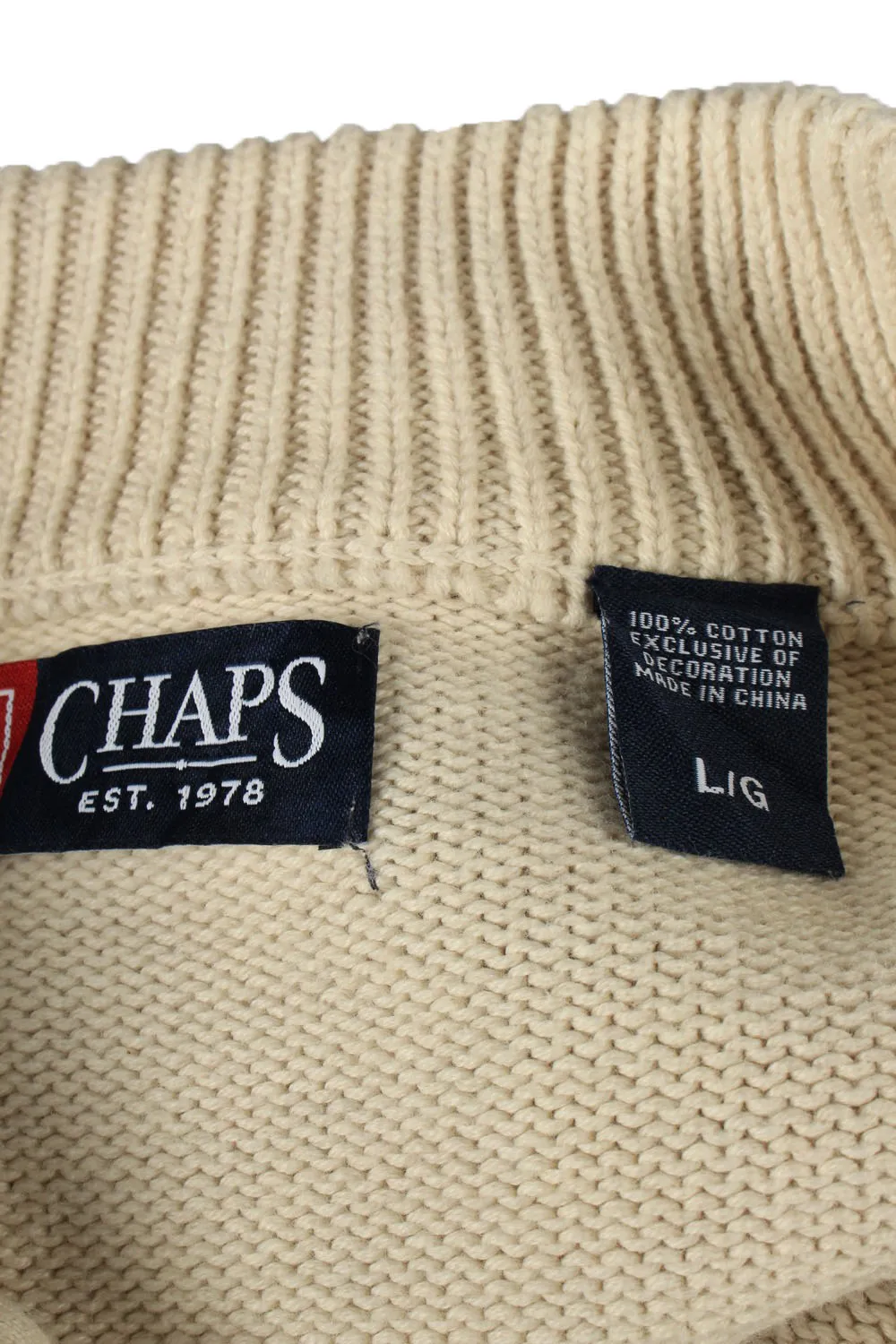 Chaps Zip Neck Jumper Pullover 90s Mens White L - Pepper Tree London