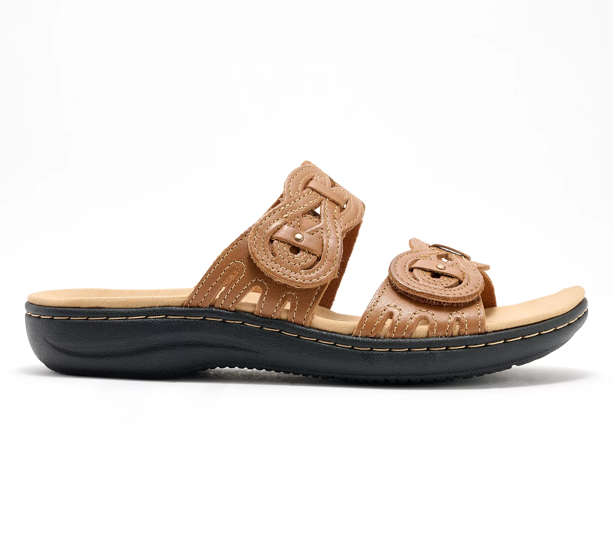 Clarks Leather Adjustable Slide Sandals- Laurieann Dusk