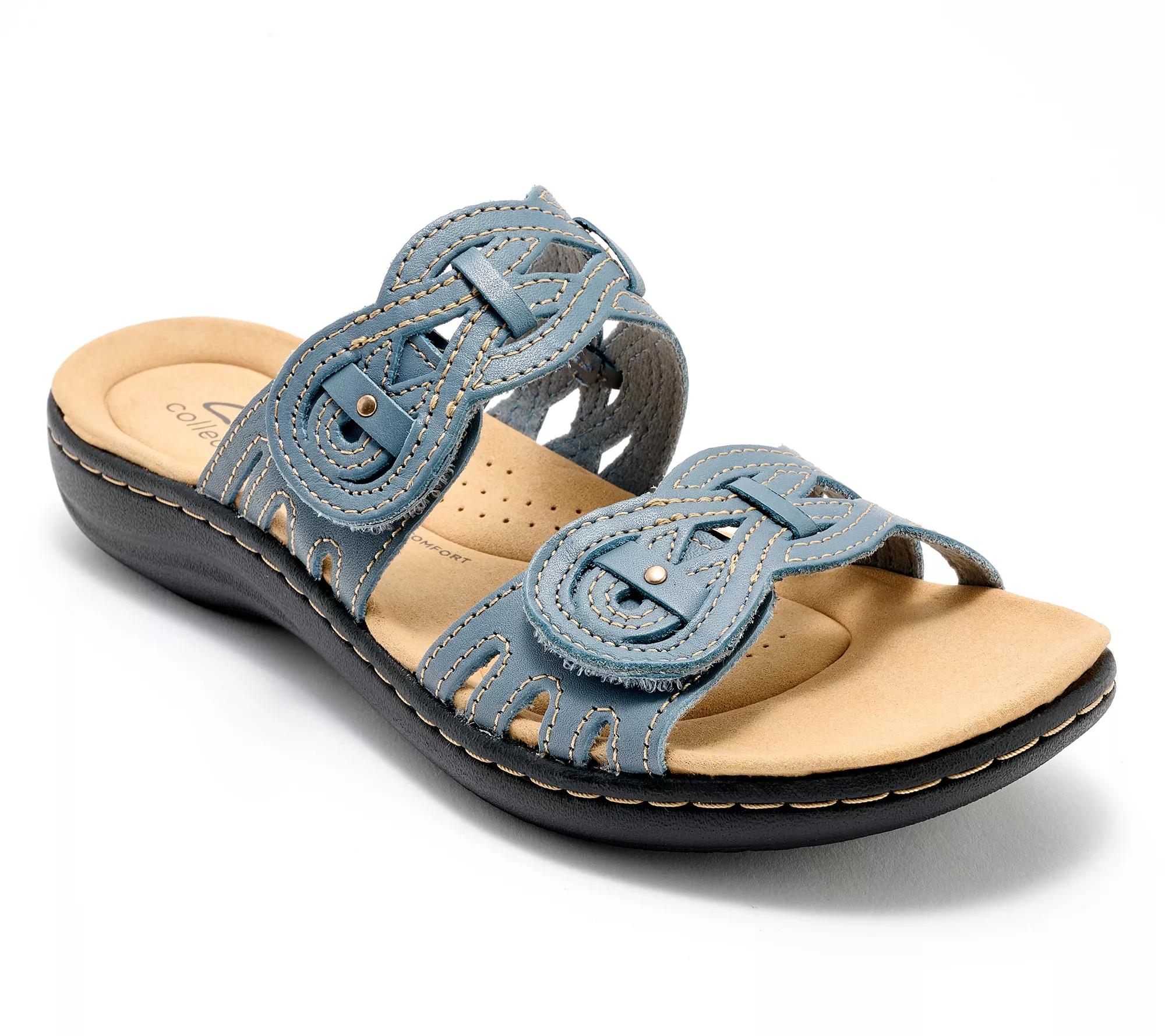 Clarks Leather Adjustable Slide Sandals- Laurieann Dusk