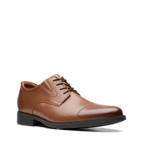 Clarks Mens Whiddon Cap Dress Shoe - Dark Tan Leather