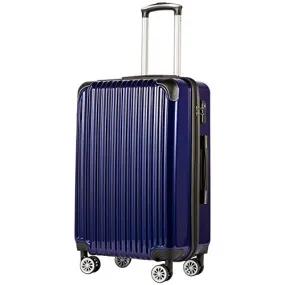 Coolife Luggage Expandable(only 28) Suitcase PC+ABS Spinner 20in 24in 28in Carry on (navy new, L(28in))