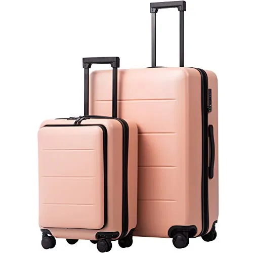 COOLIFE Luggage Suitcase Piece Set Carry On ABS+PC Spinner Trolley with pocket Compartmnet Weekend Bag (Sakura pink, 2-piece Set