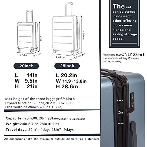 COOLIFE Luggage Suitcase Piece Set Carry On ABS+PC Spinner Trolley with pocket Compartmnet Weekend Bag (Sakura pink, 2-piece Set