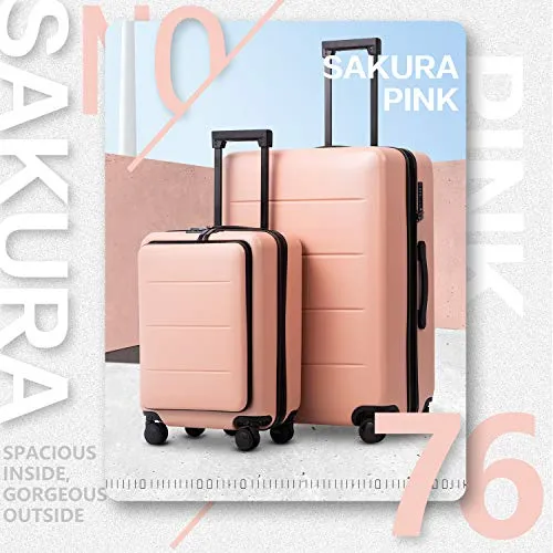 COOLIFE Luggage Suitcase Piece Set Carry On ABS+PC Spinner Trolley with pocket Compartmnet Weekend Bag (Sakura pink, 2-piece Set