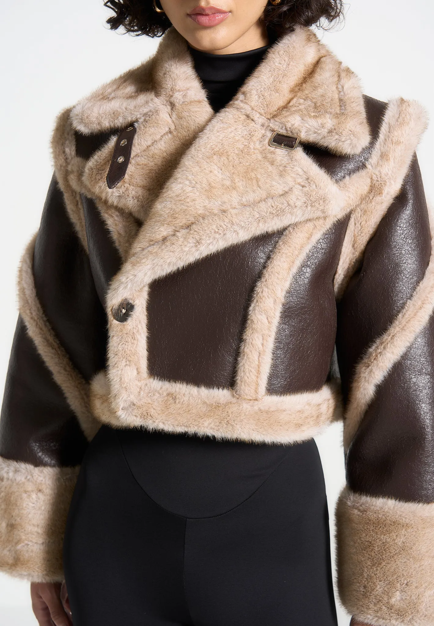 Cracked Leather & Plush 2-in-1 Gilet Jacket - Brown