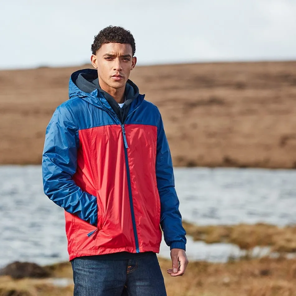 Craven Mens Waterproof Packaway Jacket - Night Blue / Bright Red Colour Block