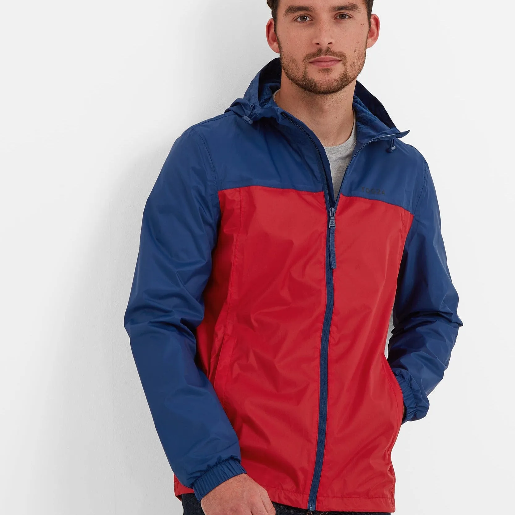 Craven Mens Waterproof Packaway Jacket - Night Blue / Bright Red Colour Block