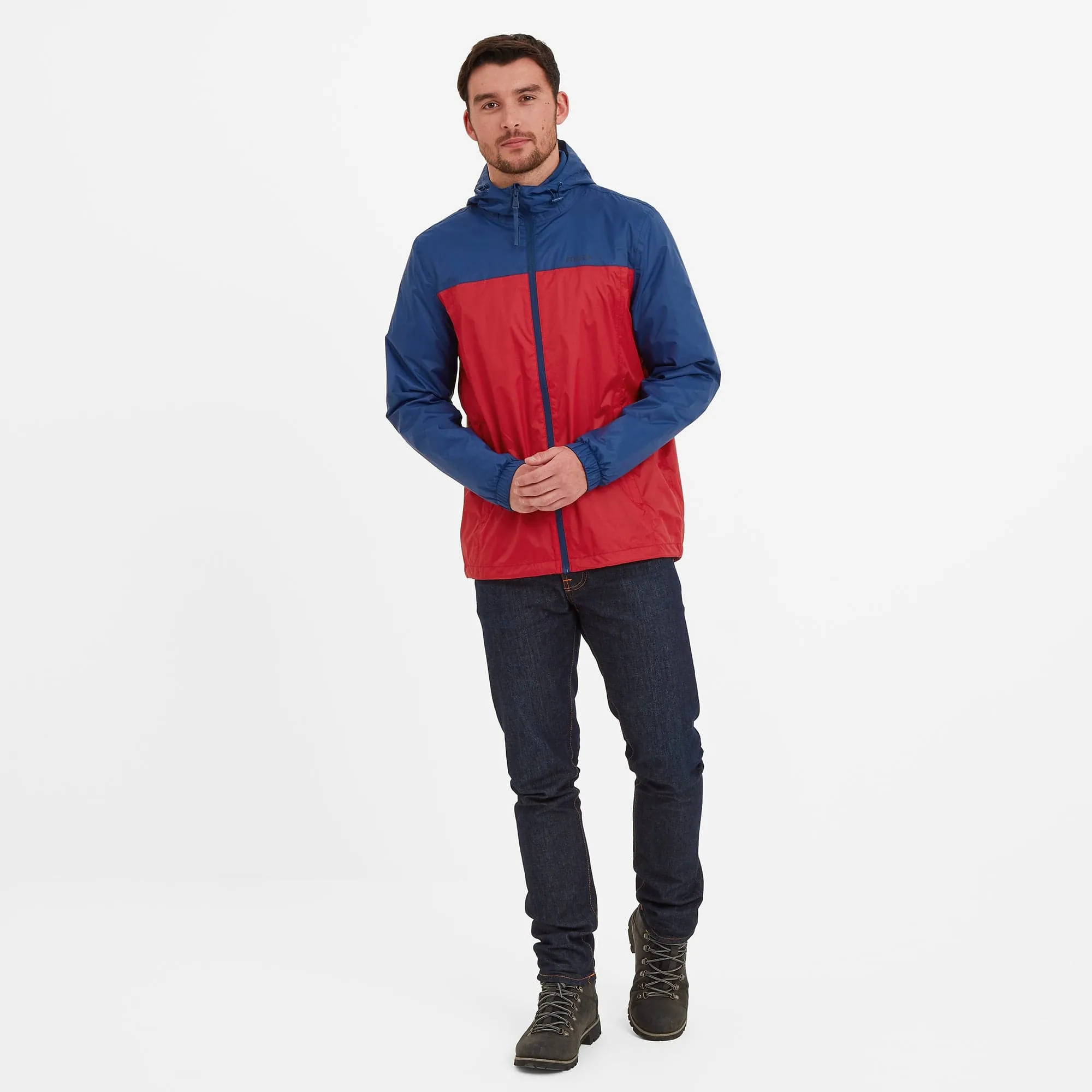 Craven Mens Waterproof Packaway Jacket - Night Blue / Bright Red Colour Block