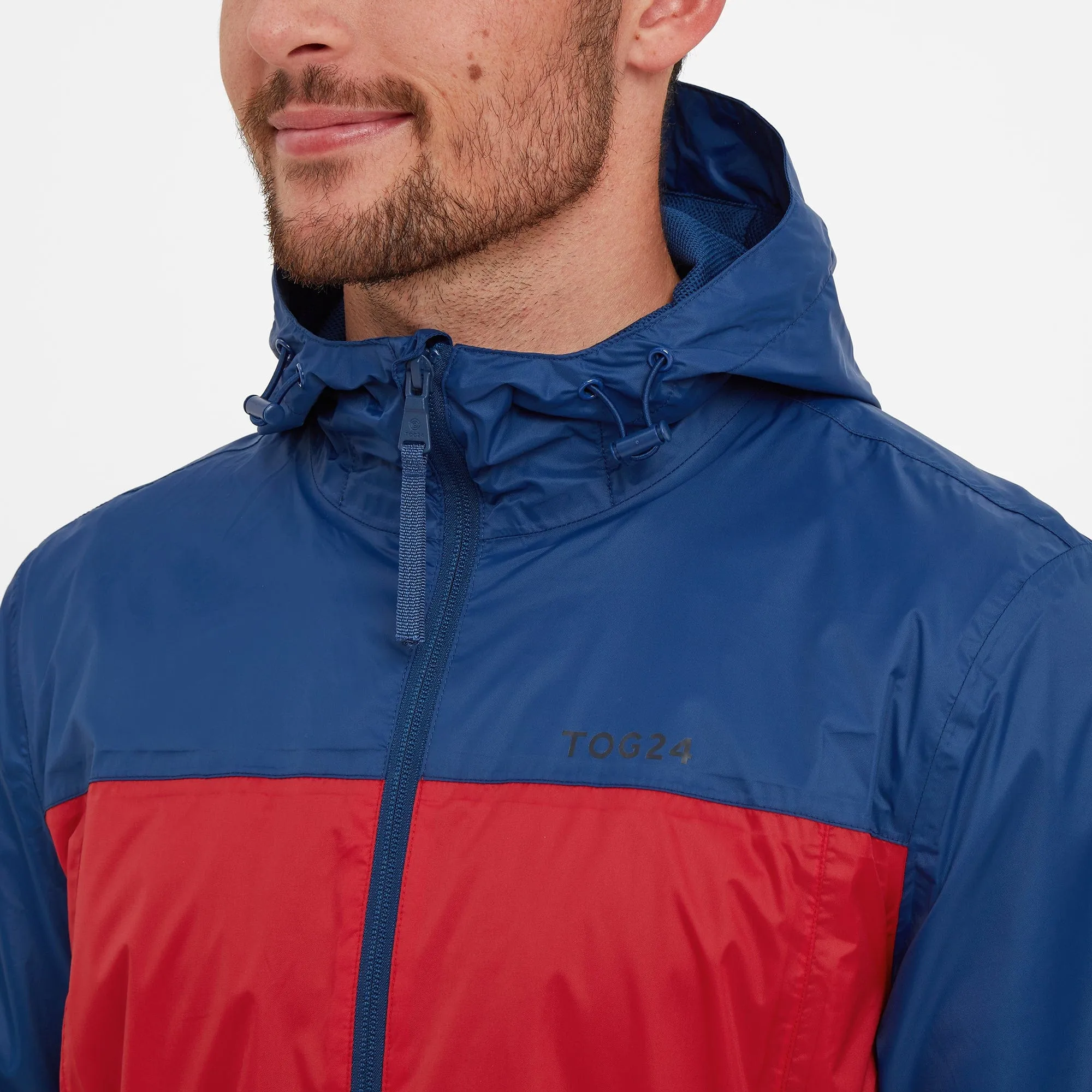 Craven Mens Waterproof Packaway Jacket - Night Blue / Bright Red Colour Block