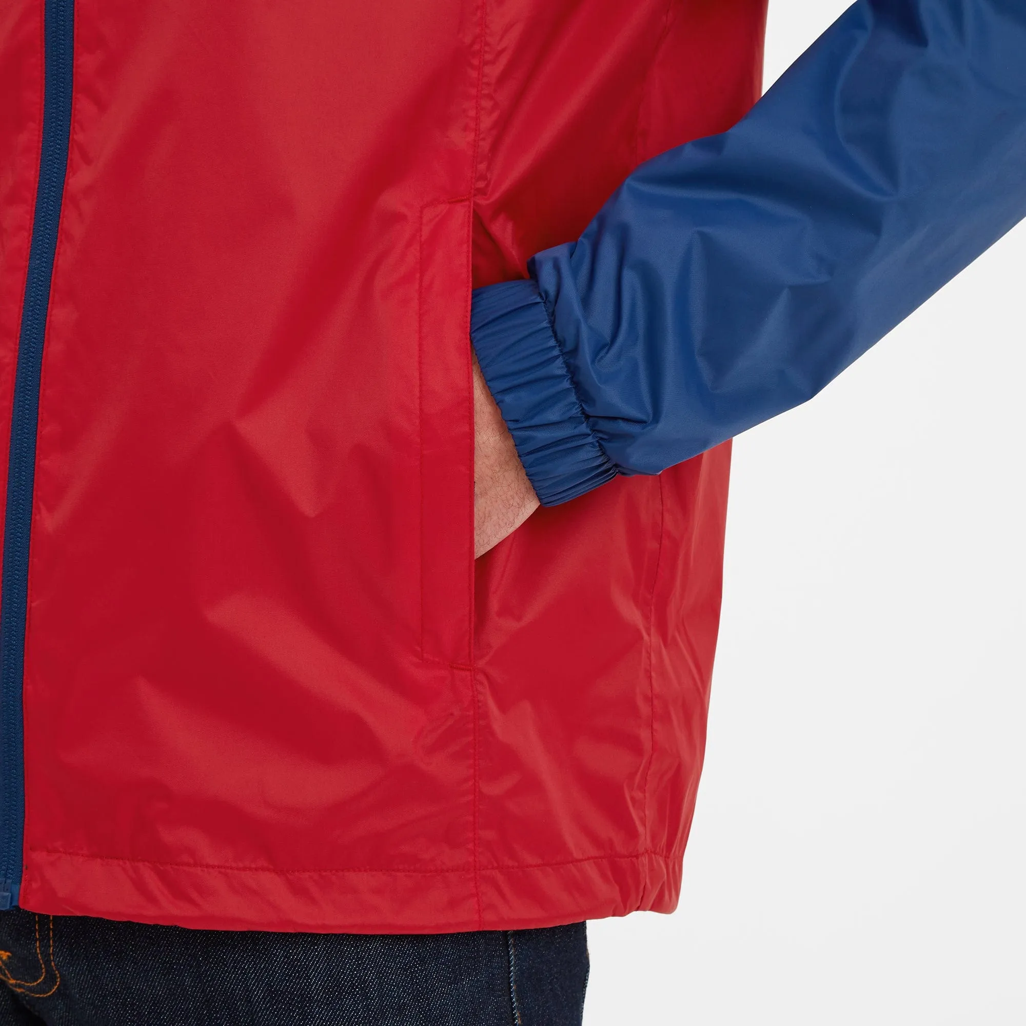 Craven Mens Waterproof Packaway Jacket - Night Blue / Bright Red Colour Block