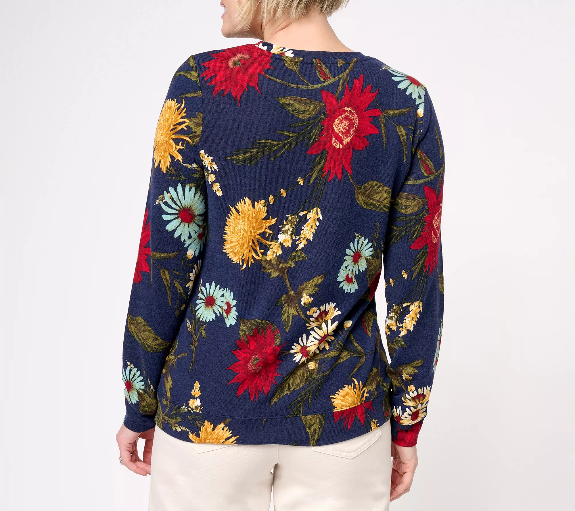 Denim & Co. Printed Heavenly Jersey Round Neck Long Sleeve Pullover