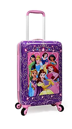 Disney Princess Luggage 20 Inches Hard-Sided Rolling Spinners Carry-On Tween Travel Trolley Suitcase for Kids - Pink