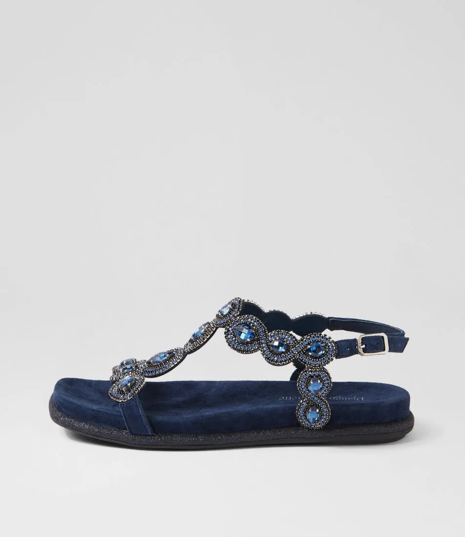 DJANGO & JULIETTE Yanni Navy Suede Jewels Sandals