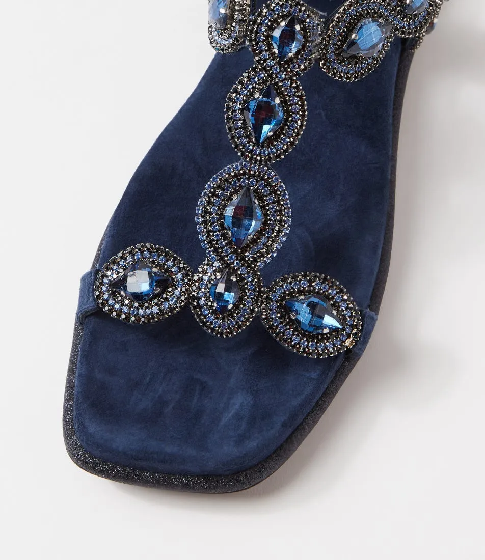 DJANGO & JULIETTE Yanni Navy Suede Jewels Sandals