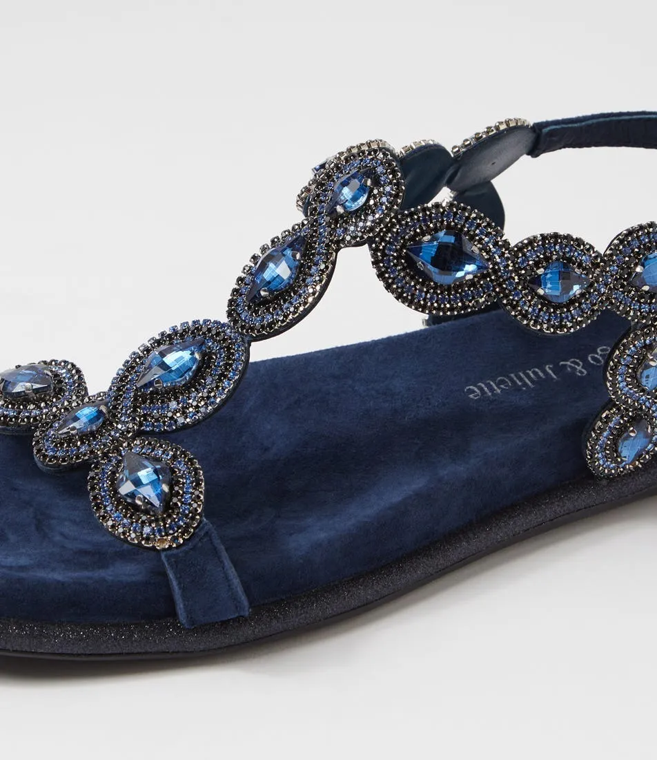 DJANGO & JULIETTE Yanni Navy Suede Jewels Sandals