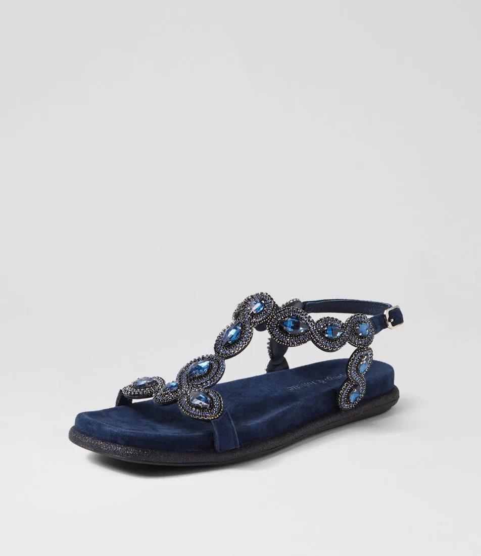 DJANGO & JULIETTE Yanni Navy Suede Jewels Sandals