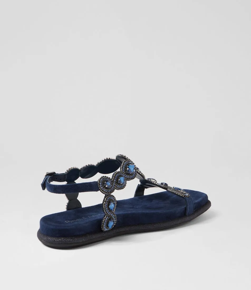 DJANGO & JULIETTE Yanni Navy Suede Jewels Sandals