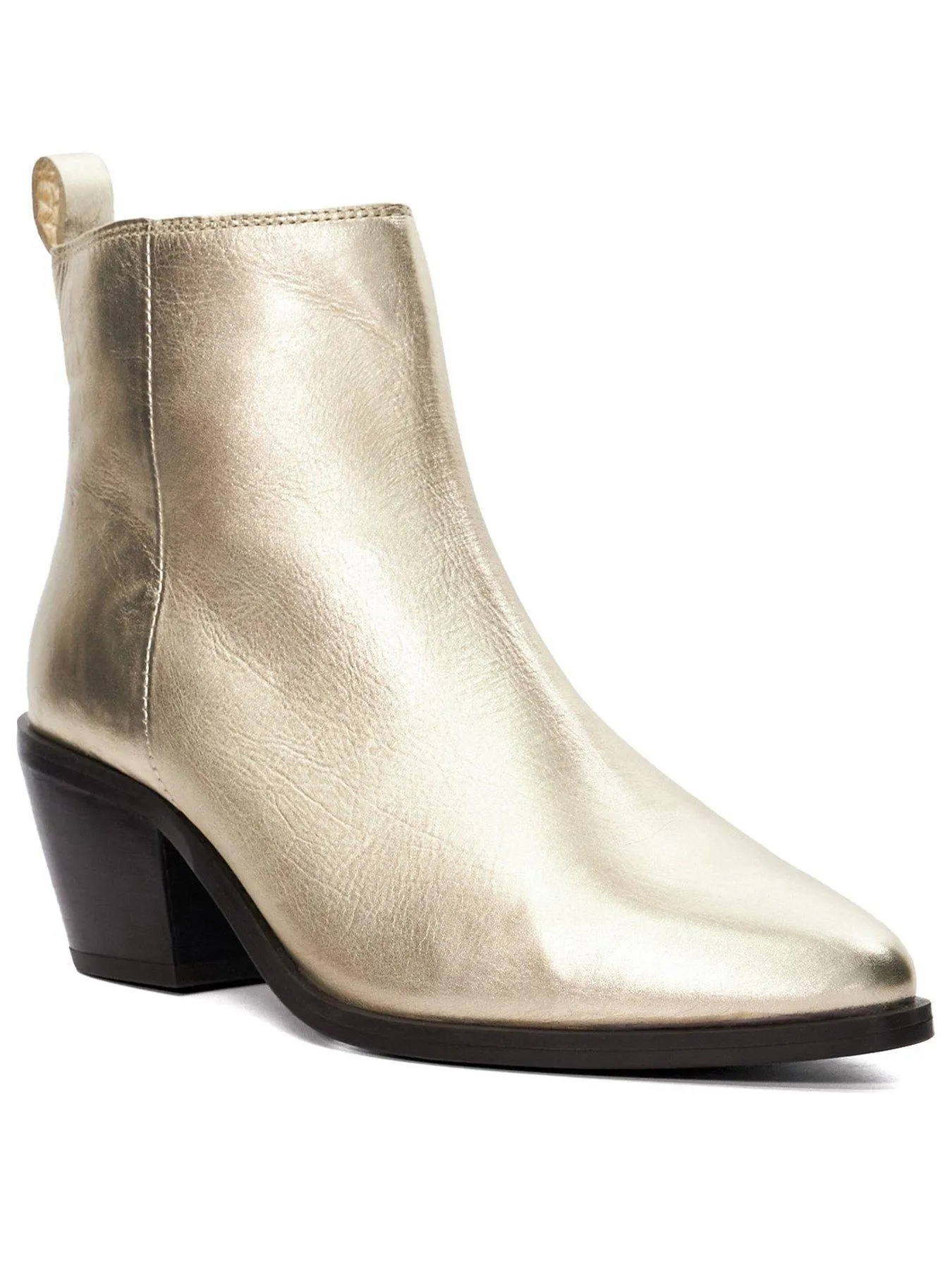 Dune London Papz Metallic Leather Western Ankle Boot - Gold