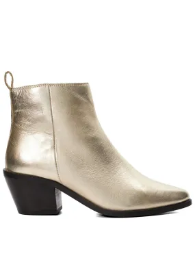 Dune London Papz Metallic Leather Western Ankle Boot - Gold