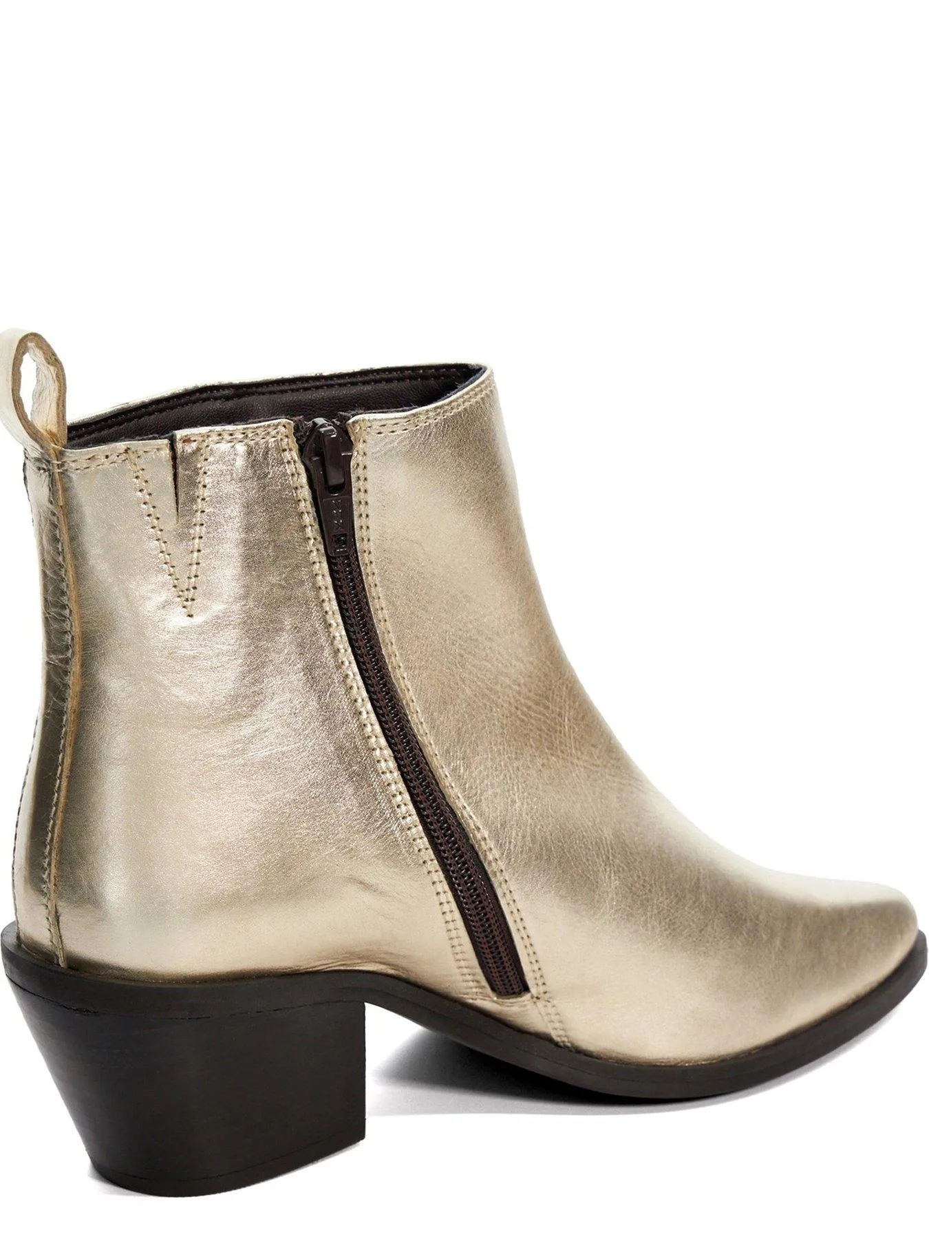 Dune London Papz Metallic Leather Western Ankle Boot - Gold